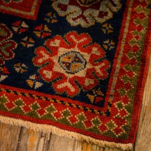 1880s Yellow Antique Geometric Tribal Knotted Wool Caucasian Tallish Runner Rug - detail view 6
