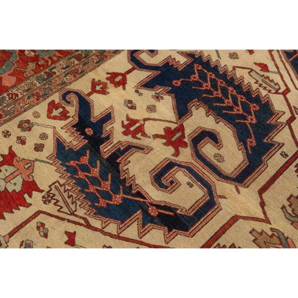 1890s antique beige & red border geometric serapi knotted room size wool rug 5 1890s antique beige & red border geometric serapi knotted room size wool rug - detail view 4