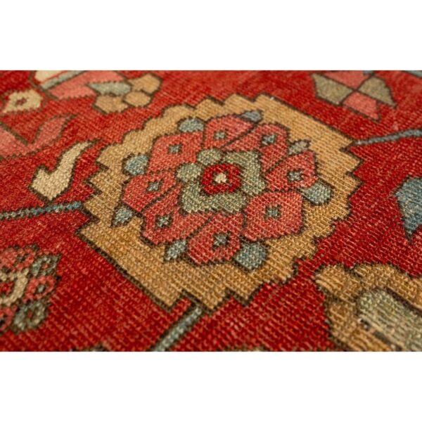 1890s antique beige & red border geometric serapi knotted room size wool rug 7 1890s antique beige & red border geometric serapi knotted room size wool rug - detail view 6