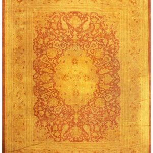 1890s Antique Gold Open Field Medallion Knotted Wool Indian Agra Decorative Rug