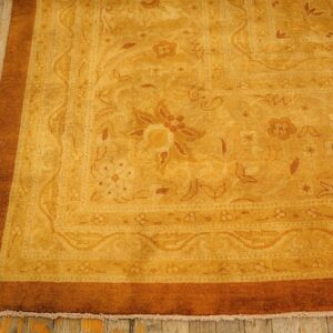 1890s Antique Gold Open Field Medallion Knotted Wool Indian Agra Decorative Rug - detail view 2