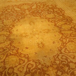 1890s Antique Gold Open Field Medallion Knotted Wool Indian Agra Decorative Rug - detail view 4