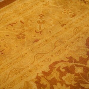 1890s Antique Gold Open Field Medallion Knotted Wool Indian Agra Decorative Rug - detail view 5