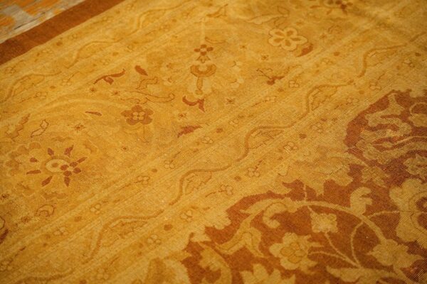 1890s antique gold open field medallion knotted wool indian agra decorative rug - detail view 5
