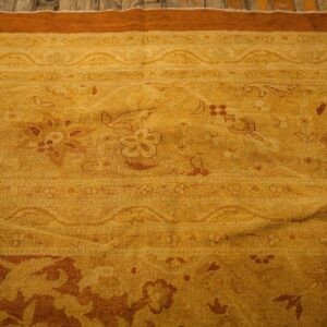 1890s Antique Gold Open Field Medallion Knotted Wool Indian Agra Decorative Rug - detail view 6