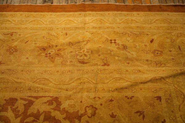 1890s antique gold open field medallion knotted wool indian agra decorative rug - detail view 6