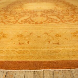 1890s Antique Gold Open Field Medallion Knotted Wool Indian Agra Decorative Rug - detail view 7