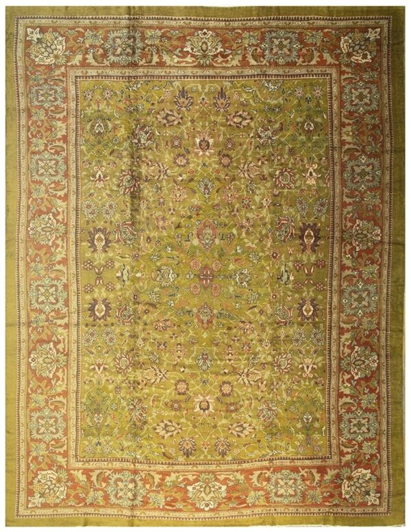 1890s antique oversized green olive 5 star floral knotted wool sultanabad rug 1 1890s antique oversized green olive 5 star floral knotted wool sultanabad rug
