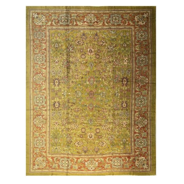 1890s antique oversized green olive 5 star floral knotted wool sultanabad rug 2 1890s antique oversized green olive 5 star floral knotted wool sultanabad rug - detail view 1