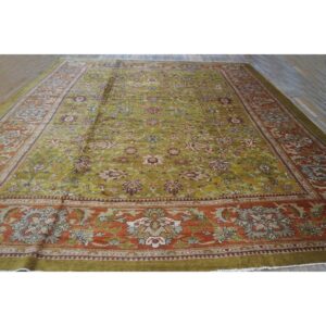 1890s Antique Oversized Green Olive 5 Star Floral Knotted Wool Sultanabad Rug - detail view 2
