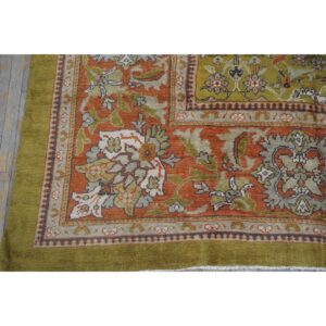 1890s Antique Oversized Green Olive 5 Star Floral Knotted Wool Sultanabad Rug - detail view 3