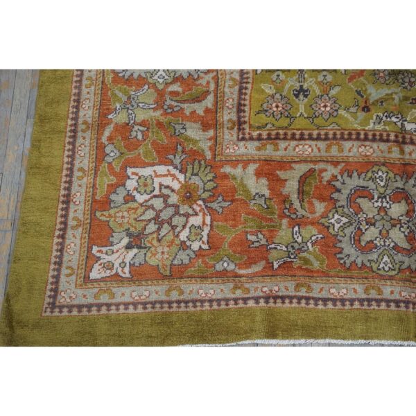 1890s antique oversized green olive 5 star floral knotted wool sultanabad rug 4 1890s antique oversized green olive 5 star floral knotted wool sultanabad rug - detail view 3