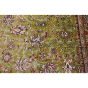 1890s Antique Oversized Green Olive 5 Star Floral Knotted Wool Sultanabad Rug - detail view 4