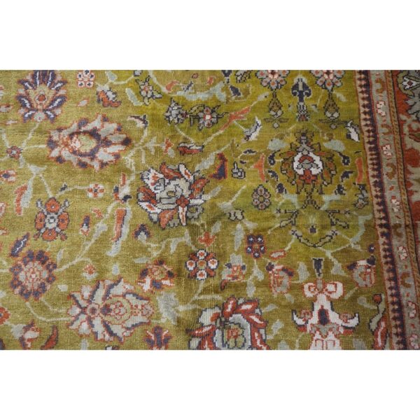 1890s antique oversized green olive 5 star floral knotted wool sultanabad rug 5 1890s antique oversized green olive 5 star floral knotted wool sultanabad rug - detail view 4