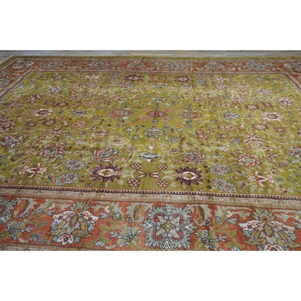 1890s antique oversized green olive 5 star floral knotted wool sultanabad rug 6 1890s antique oversized green olive 5 star floral knotted wool sultanabad rug - detail view 5