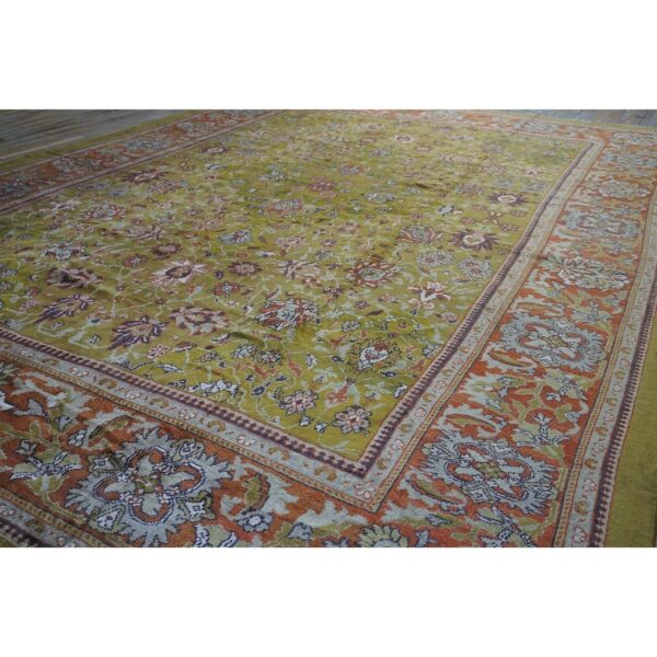 1890s antique oversized green olive 5 star floral knotted wool sultanabad rug 7 1890s antique oversized green olive 5 star floral knotted wool sultanabad rug - detail view 6
