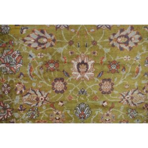 1890s Antique Oversized Green Olive 5 Star Floral Knotted Wool Sultanabad Rug - detail view 7