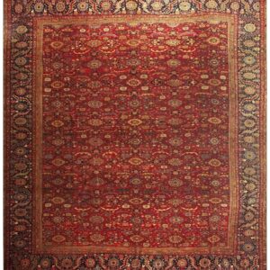 1890s Antique Red Ground Overscale Botanical Handknotted Wool Sultanabad Rug