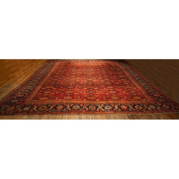 1890s antique red ground overscale botanical handknotted wool sultanabad rug - detail view 2