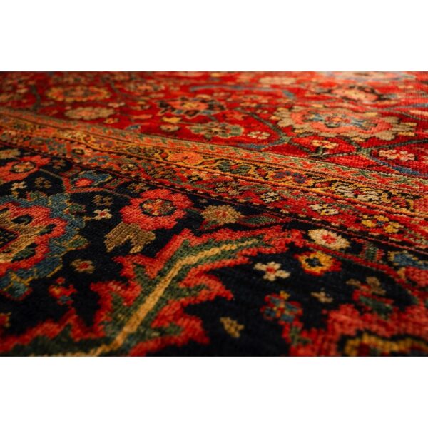 1890s antique red ground overscale botanical handknotted wool sultanabad rug - detail view 3