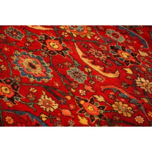 1890s Antique Red Ground Overscale Botanical Handknotted Wool Sultanabad Rug - detail view 4
