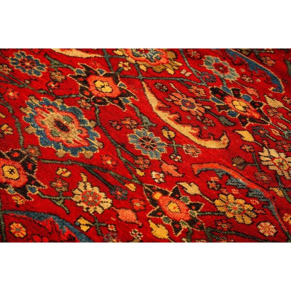 1890s antique red ground overscale botanical handknotted wool sultanabad rug - detail view 4