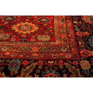 1890s Antique Red Ground Overscale Botanical Handknotted Wool Sultanabad Rug - detail view 5