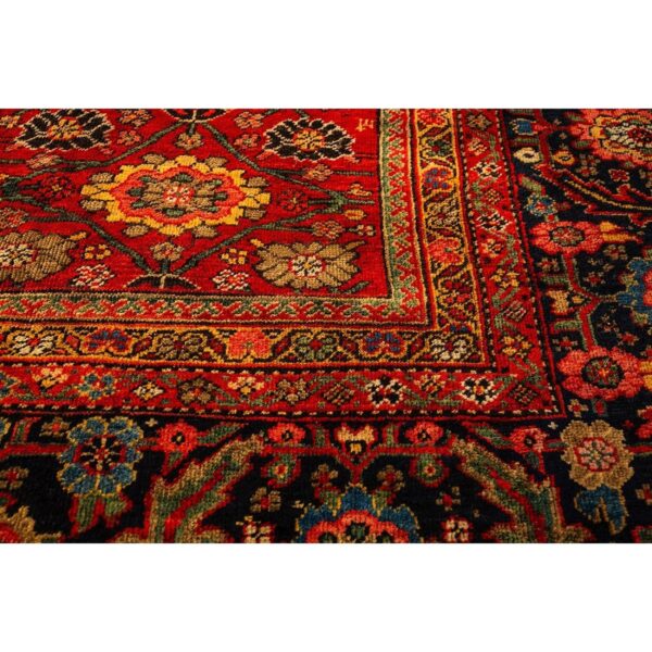 1890s antique red ground overscale botanical handknotted wool sultanabad rug - detail view 5