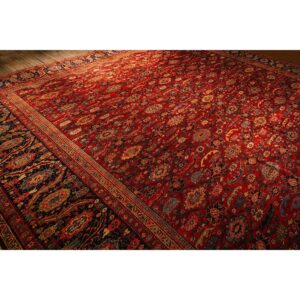 1890s Antique Red Ground Overscale Botanical Handknotted Wool Sultanabad Rug - detail view 6