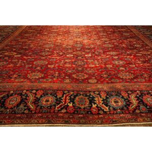 1890s Antique Red Ground Overscale Botanical Handknotted Wool Sultanabad Rug - detail view 7