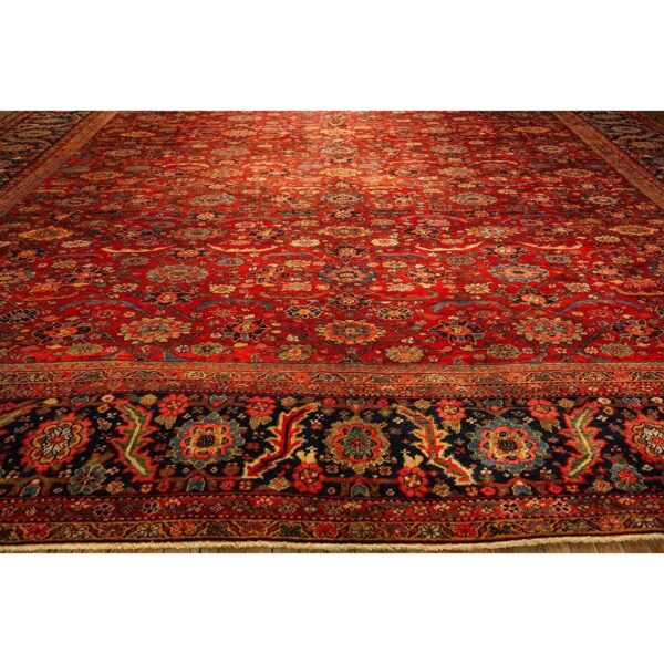 1890s antique red ground overscale botanical handknotted wool sultanabad rug - detail view 7