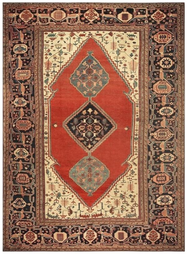 1890s antique red rust rustic field diamond serapi knotted palace size wool rug 1 1890s antique red rust rustic field diamond serapi knotted palace size wool rug