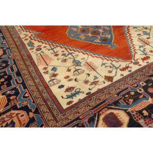 1890s Antique Red Rust Rustic Field Diamond Serapi Knotted Palace Size Wool Rug - detail view 4