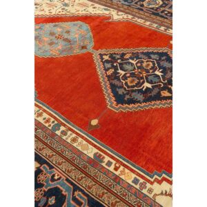 1890s Antique Red Rust Rustic Field Diamond Serapi Knotted Palace Size Wool Rug - detail view 6