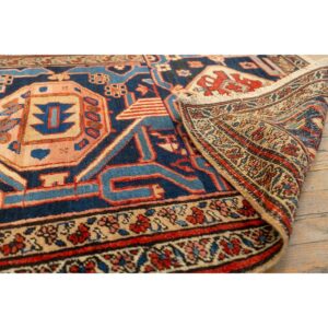 1890s Antique Red Rust Rustic Field Diamond Serapi Knotted Palace Size Wool Rug - detail view 7