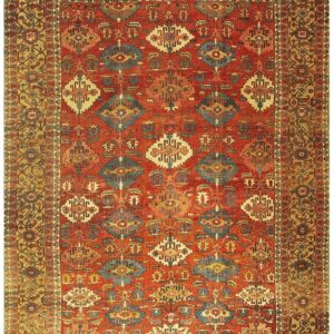 1890s Antique Red Tribal Geometric North West Heriz Serapi Knotted Wool Rug