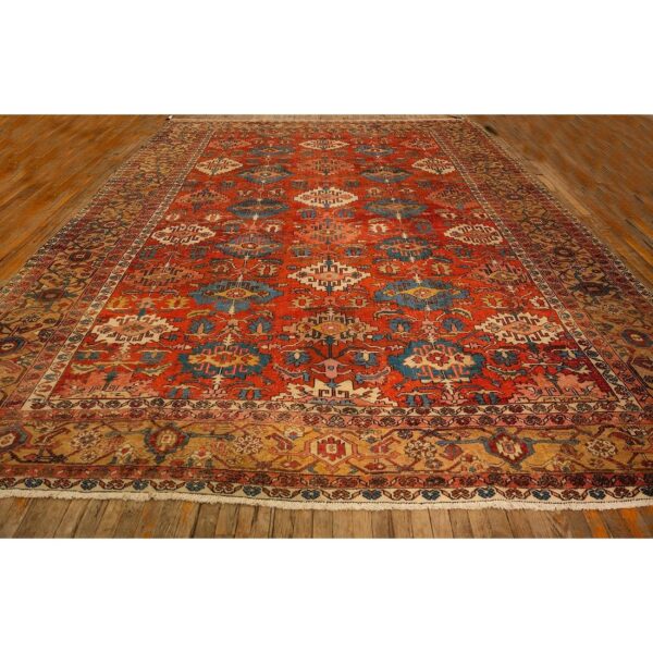 1890s antique red tribal geometric north west heriz serapi knotted wool rug 2 1890s antique red tribal geometric north west heriz serapi knotted wool rug - detail view 1