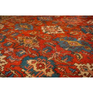 1890s Antique Red Tribal Geometric North West Heriz Serapi Knotted Wool Rug - detail view 2