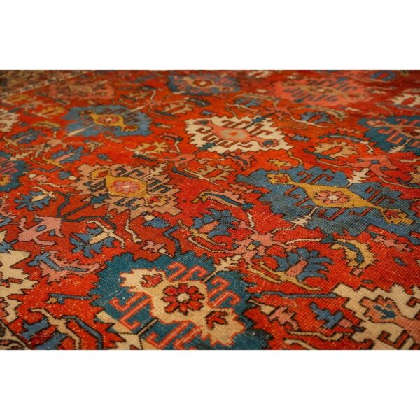 1890s antique red tribal geometric north west heriz serapi knotted wool rug 3 1890s antique red tribal geometric north west heriz serapi knotted wool rug - detail view 2