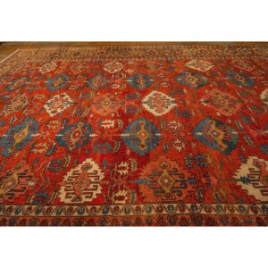 1890s Antique Red Tribal Geometric North West Heriz Serapi Knotted Wool Rug - detail view 3