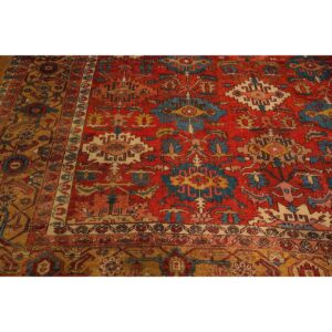 1890s Antique Red Tribal Geometric North West Heriz Serapi Knotted Wool Rug - detail view 4