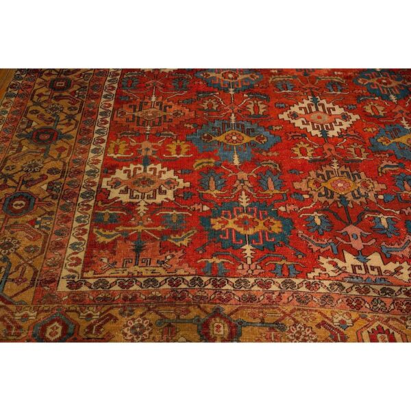 1890s antique red tribal geometric north west heriz serapi knotted wool rug 5 1890s antique red tribal geometric north west heriz serapi knotted wool rug - detail view 4
