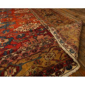 1890s Antique Red Tribal Geometric North West Heriz Serapi Knotted Wool Rug - detail view 5