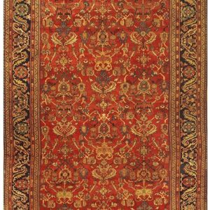 1890s Antique Warm Red Ground Floral Handknotted Wool Sultanabad Carpet Rug