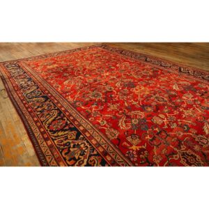 1890s Antique Warm Red Ground Floral Handknotted Wool Sultanabad Carpet Rug - detail view 2