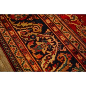 1890s Antique Warm Red Ground Floral Handknotted Wool Sultanabad Carpet Rug - detail view 3