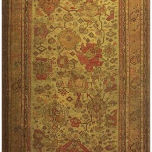 1890s Beige Field Large Scale Geometric Knotted Wool Antique Oushak Turkish Rug