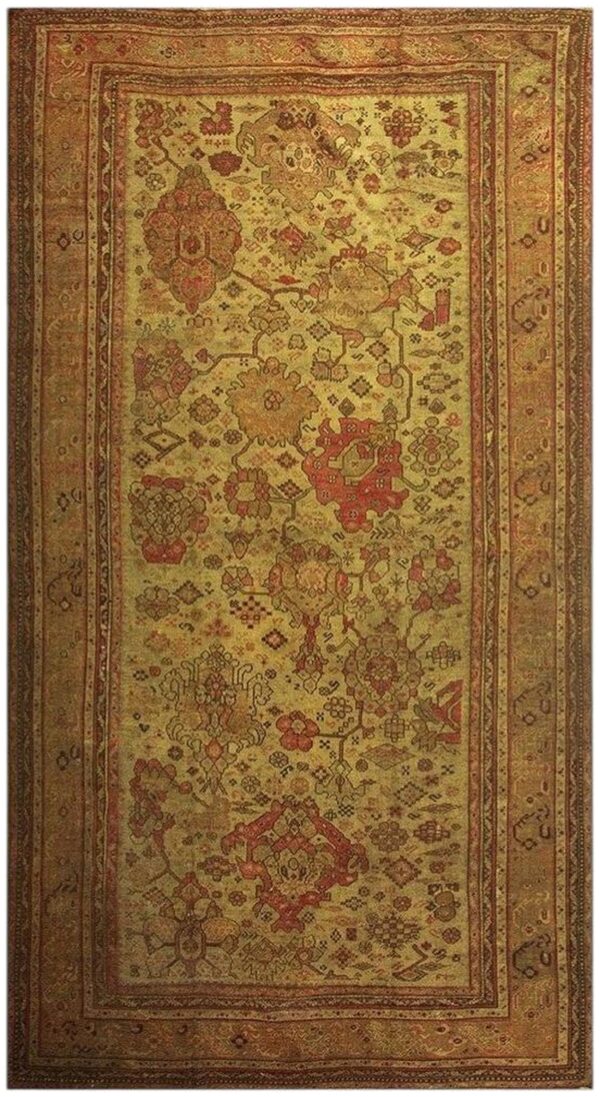 1890s beige field large scale geometric knotted wool antique oushak turkish rug 1 1890s beige field large scale geometric knotted wool antique oushak turkish rug