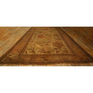 1890s Beige Field Large Scale Geometric Knotted Wool Antique Oushak Turkish Rug - detail view 1