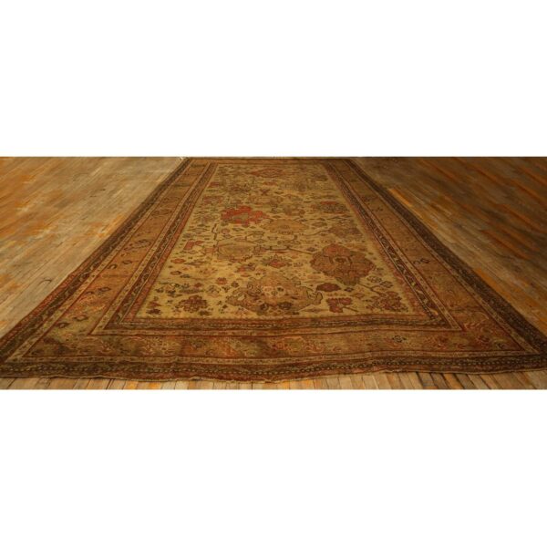 1890s beige field large scale geometric knotted wool antique oushak turkish rug 2 1890s beige field large scale geometric knotted wool antique oushak turkish rug - detail view 1